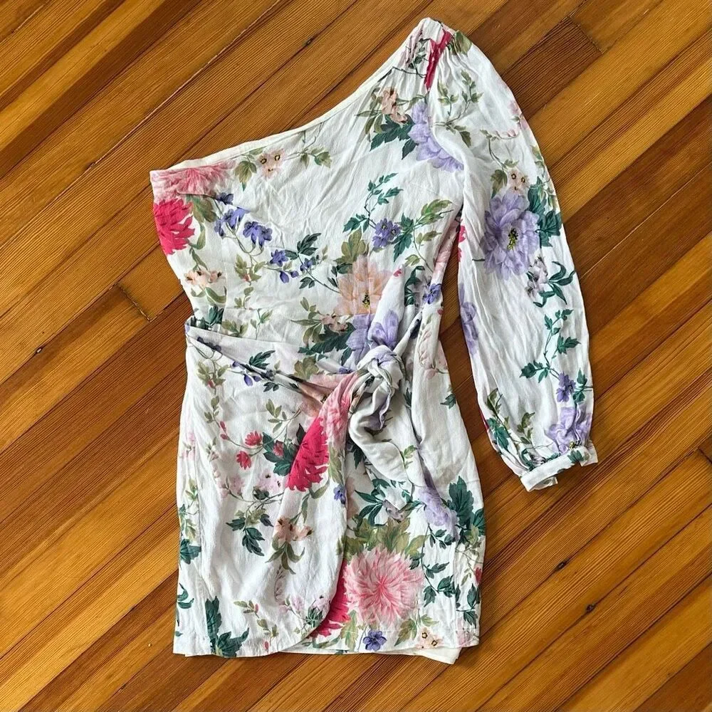 Yumi Kim Revolve NWT Studio 54 Mini Dress One Sleeve Komodo Ivory Floral Size S - Picture 2 of 6